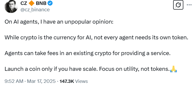 CZ: Her Yapay Zeka Ajanının Kendi Kripto Parasına İhtiyacı Yok - 1