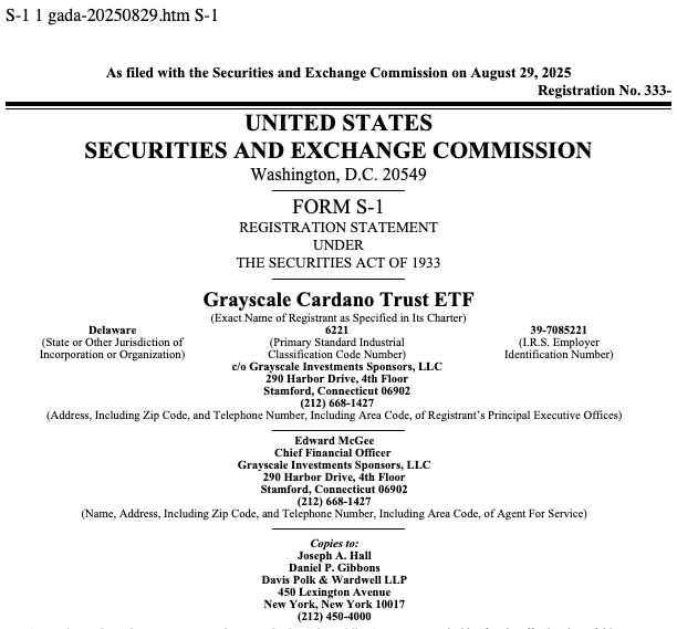 Grayscale Cardano ETF S-1 Başvurusu