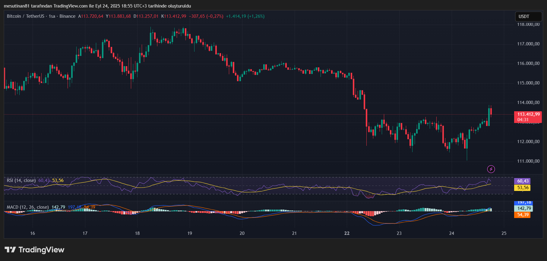 Bitcoin Saatlik Grafiği