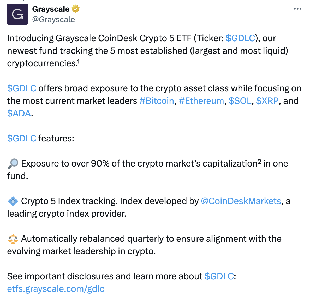 Bitcoin, Ethereum, XRP, Solana ve Cardano Tek Sepette: GDLC Piyasaya Sürüldü - 1