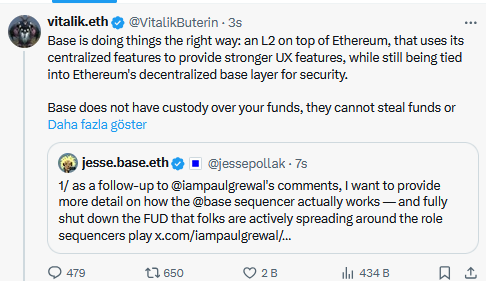 Ethereum Kurucusu Vitalik Buterin Base Ağını Övdü