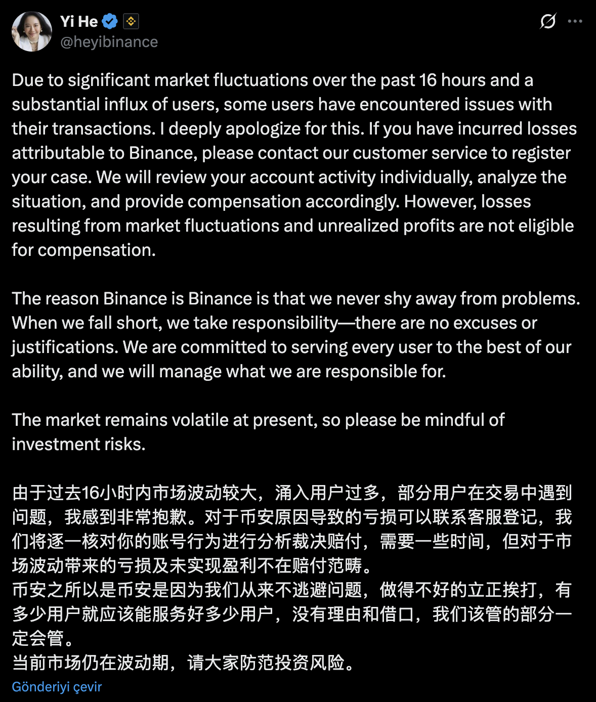 Binance’den Zarar Eden Kullanıcılara Tazminat Vaadi: “Mazeret Yok” - 1
