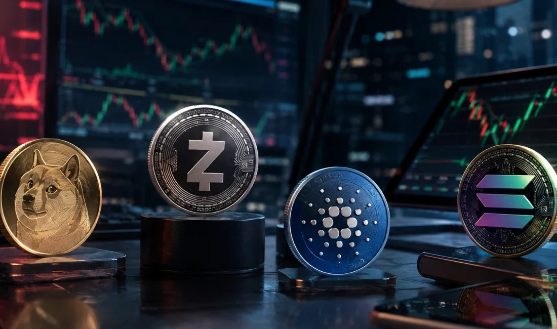 Altcoinlerde Mesafeli Görünüm: DOGE, ZEC, ADA ve SOL Ne Durumda? DOGE ve SOL satış baskısıyla mücadele ederken ZEC ile ADA