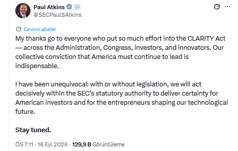 ABD Menkul Kıymetler ve Borsa Komisyonu (SEC) Başkanı Paul Atkins'in Açıklaması
