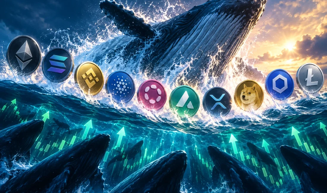 Balina Hareketliliğinde Patlama: 10 Altcoin’de İşlem Sayısı Sert Arttı Santiment verileri, 100.000 dolar üzerindeki balina işlemlerinde haftalık bazda en