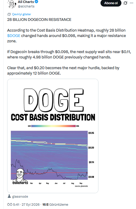 Ali Martinez'in Dogecoin Paylaşımı