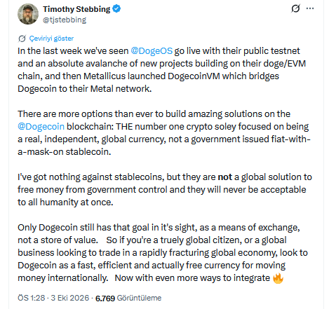 Dogecoin Foundation Direktörü Timothy Stebbing'in X'teki Paylaşımı