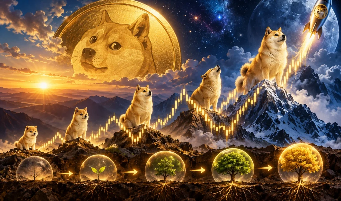 Dogecoin Grafiğinde 10 Yıllık Desen: DOGE İçin Büyük Hareket Yaklaşıyor mu? Dogecoin’in haftalık grafiğinde geçmiş piyasa döngülerine benzeyen uzun vadeli bir