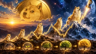 Dogecoin’in haftalık grafiğinde geçmiş piyasa döngülerine benzeyen uzun vadeli bir
