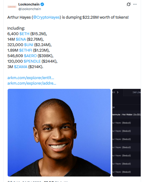 Lookonchain'in Arthur Hayes'in Sattığı Altcoin Projelerine İlişkin Paylaştığı Veri